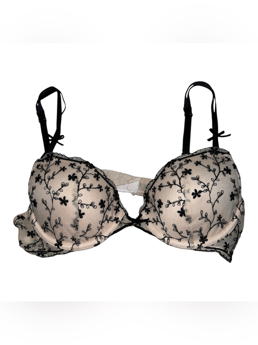 Lily of France Nude and Black Floral Lace Underwire Bra